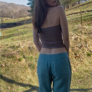 Y2K Low-rise Linen Pants- cropped, turquoise, natural, earthy, boho Size 4P, EUC